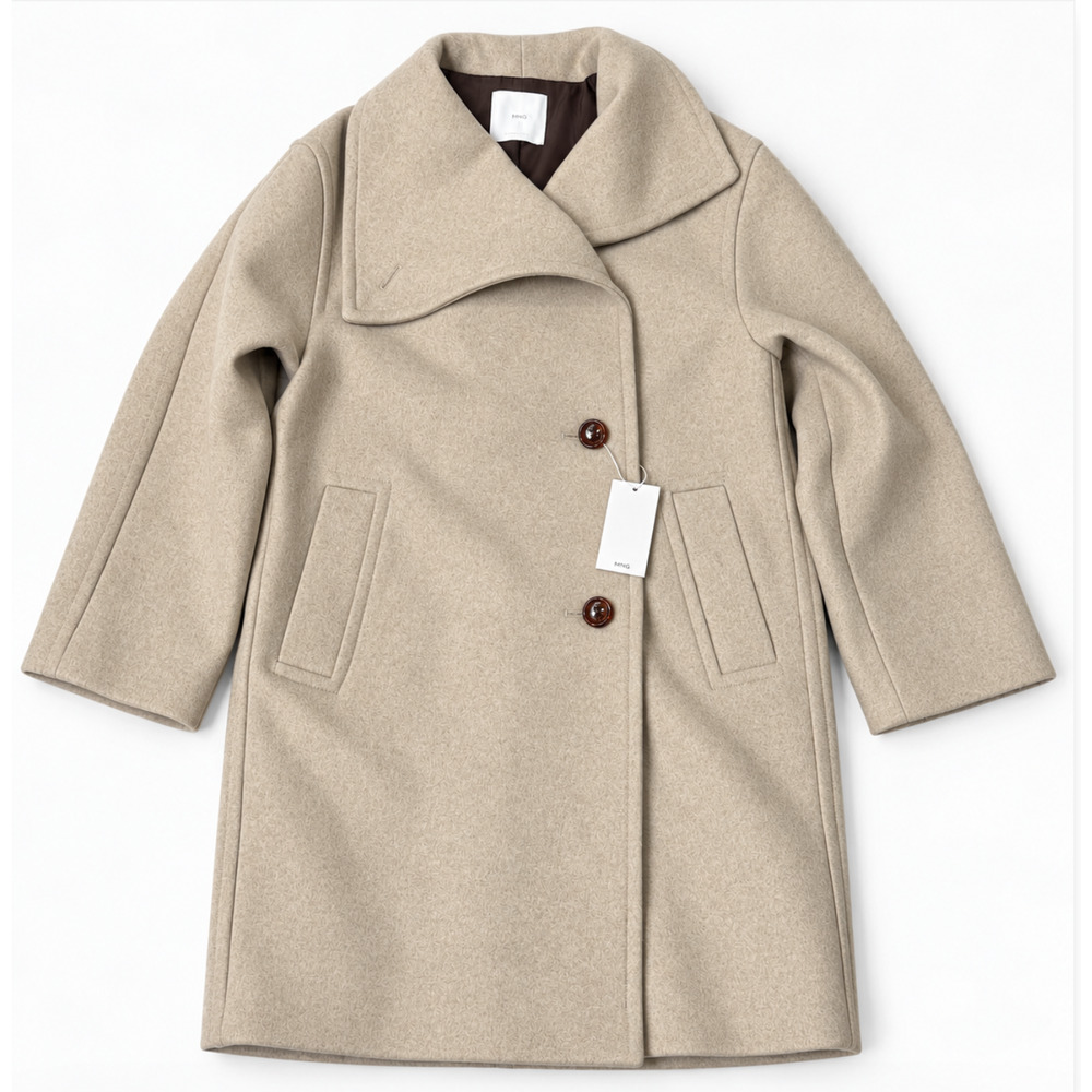 NWT MANGO MNG BEIGE CONGUITO WIDE MAXI LAPEL OVERSIZED WOOL BLEND COAT SZ M - Picture 6 of 16